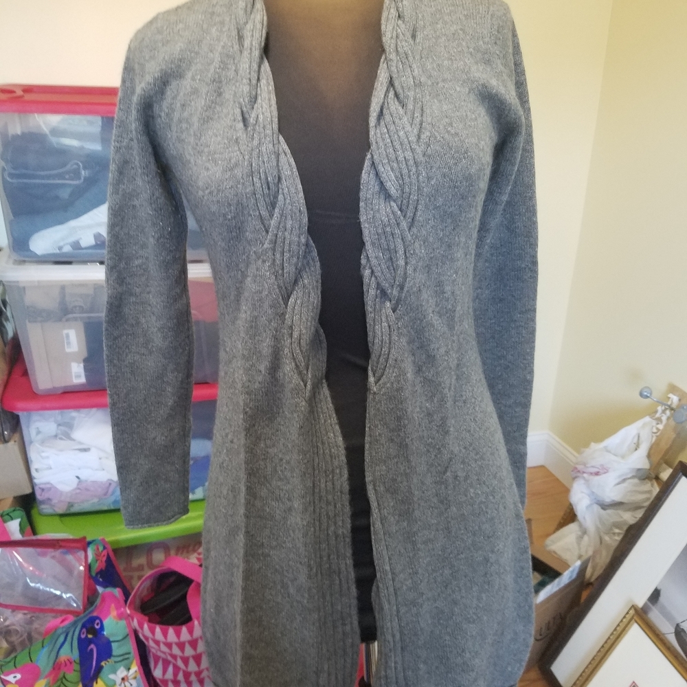 Grey cashmere braided front cardigan